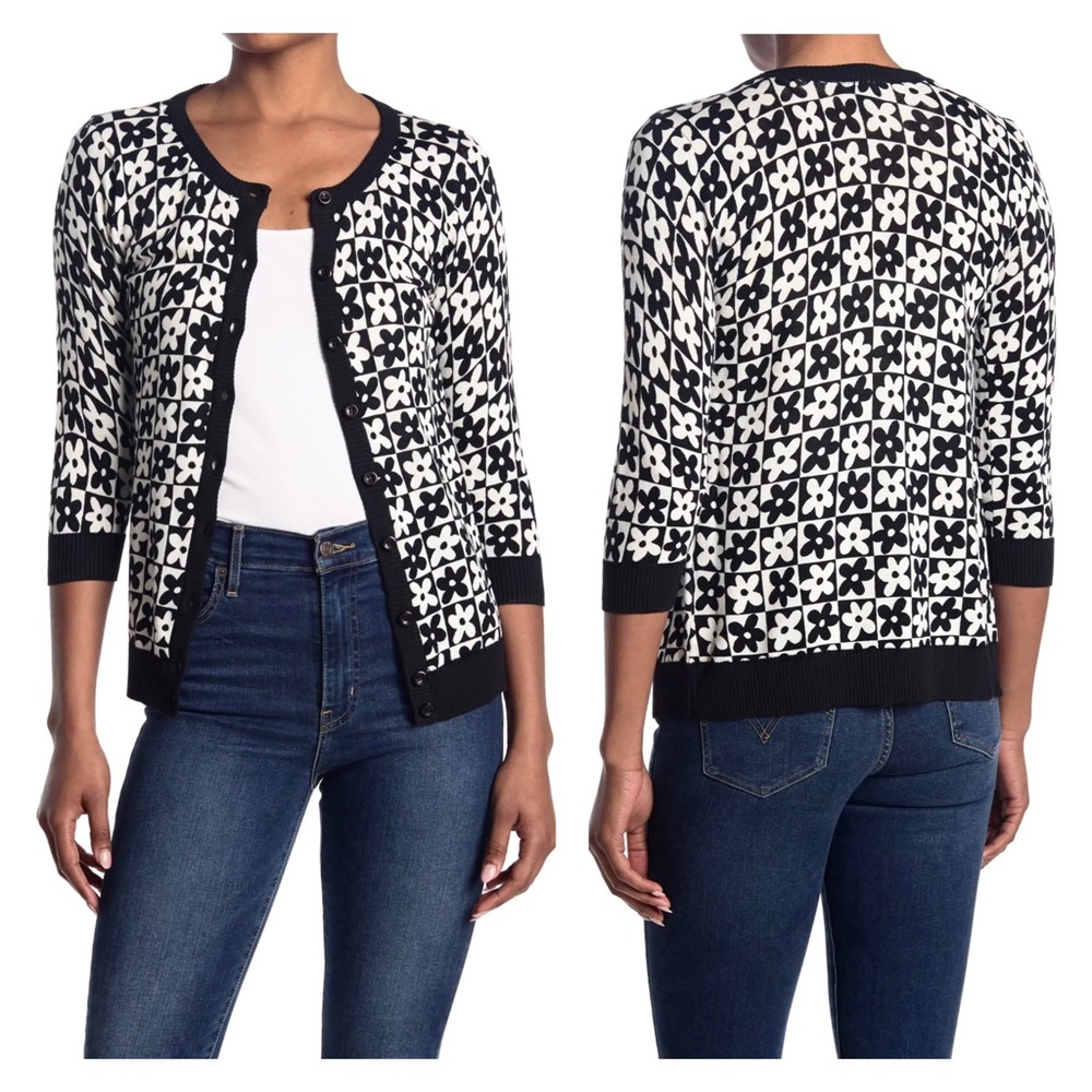 ModCloth Geo Check Flower Cardigan XXS